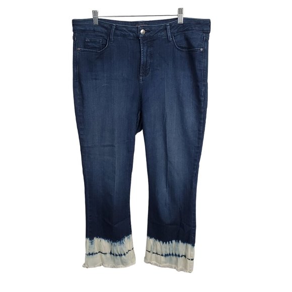NYDJ Denim - NYDJ Size 16 Jeans Stretch Denim Billie Ankle Boot Tie Dye Frayed Raw Hems Blue